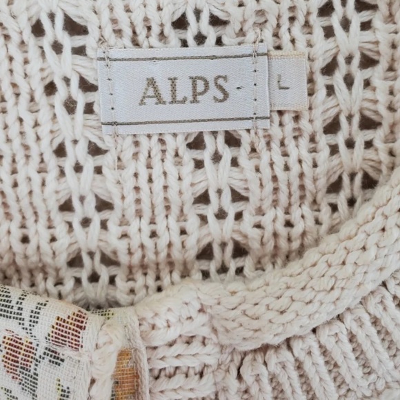 Vtg Alps Cardigan Sweater L Ivory Cotton Grandmacore Button-Up Needlepoint 80s - Picture 2 of 15